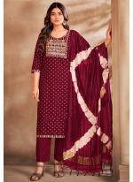 Rayon Maroon Festival Wear Embroidery Work Readymade Kurti Set